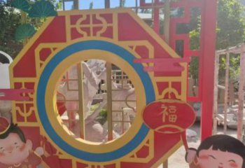 福娃景墻雕塑，鏤空烤漆效果，喜慶歡樂元素