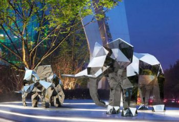 金屬大象雕塑制造商，幾何切面工藝，公共烤漆大象雕塑優(yōu)選