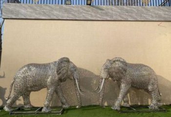 門口大象雕塑點(diǎn)擊，地標(biāo)擺件，鏤空大象雕塑承接