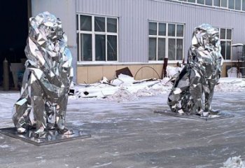 景區(qū)獅子雕塑優(yōu)選，圓雕體系，幾何不銹鋼獅子雕塑選定