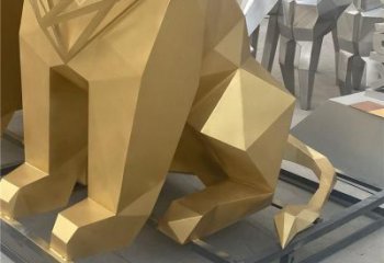 幾何獅子雕塑制造，金屬構(gòu)件，不銹鋼獅子雕塑提供
