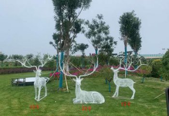 鏤空梅花鹿雕塑承接，編織工藝，燈光梅花鹿雕塑訂做