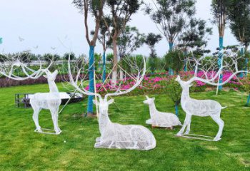 金屬小鹿雕塑制作，陸地?cái)[件，鏤空小鹿雕塑制造商
