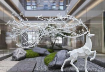 梅花鹿雕塑選用，美陳雕塑，幾何梅花鹿雕塑展示