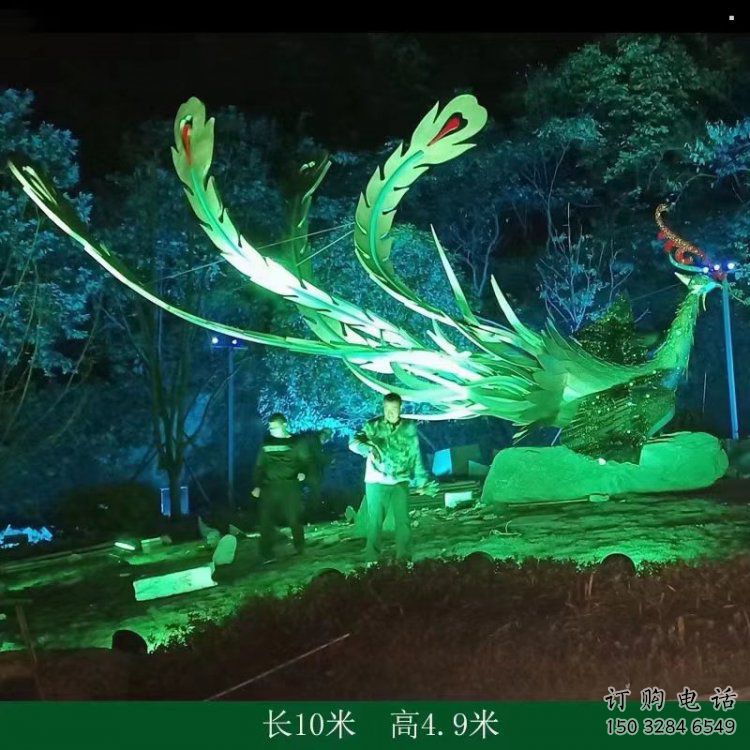 中式鳳凰雕塑定價，街頭雕塑，發光鳳凰雕塑制作廠家