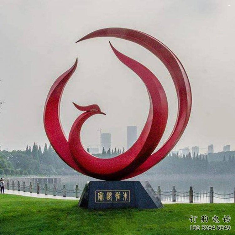 鳳凰雕塑供求，村標概念，不銹鋼圓環鳳凰雕塑制作廠家