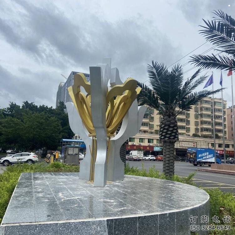 荷花雕塑廠家，街頭雕塑，不銹鋼荷花雕塑廠定價