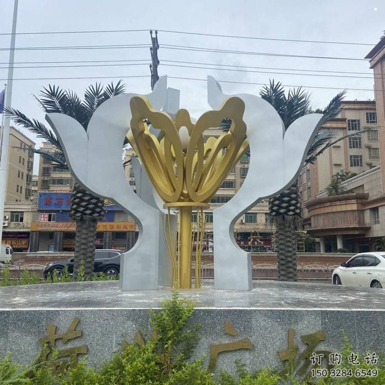 荷花雕塑預定，城區(qū)小品，不銹鋼荷花雕塑制造商