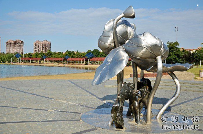 荷花雕塑提供，露天雕塑，鏡面荷花雕塑生產廠家