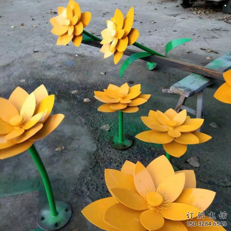 黃蓮花雕塑精選，室外軟裝，烤漆黃蓮花雕塑廠家