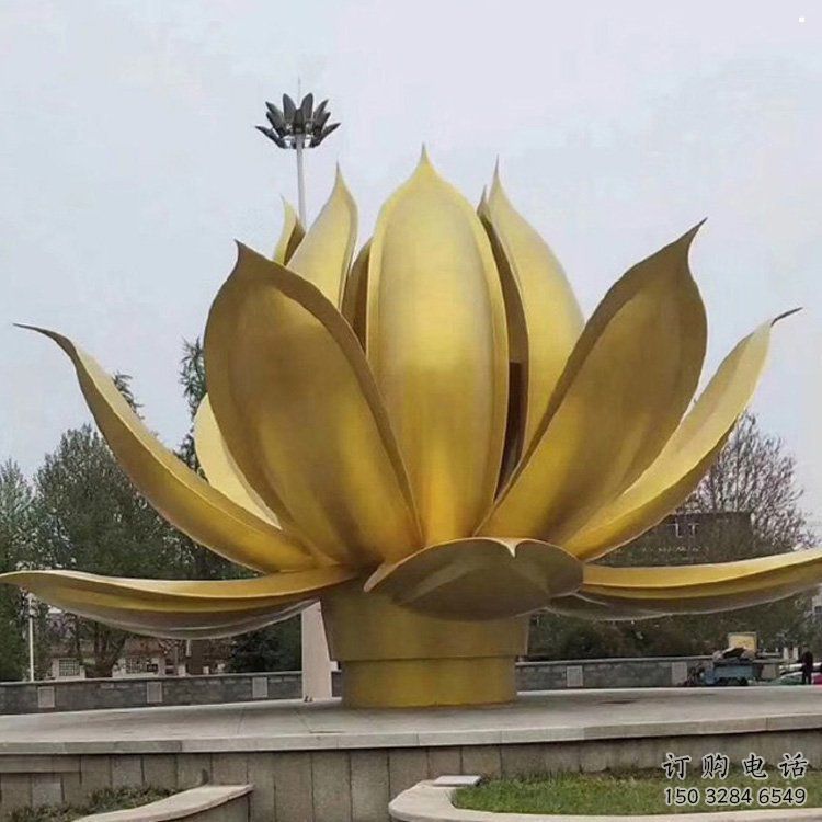 金蓮花雕塑定價，街景小品，不銹鋼金蓮花雕塑工廠