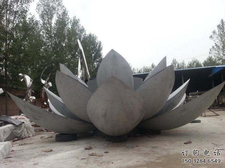 蓮花雕塑定制，村標概念，戶外不銹鋼蓮花雕塑預定