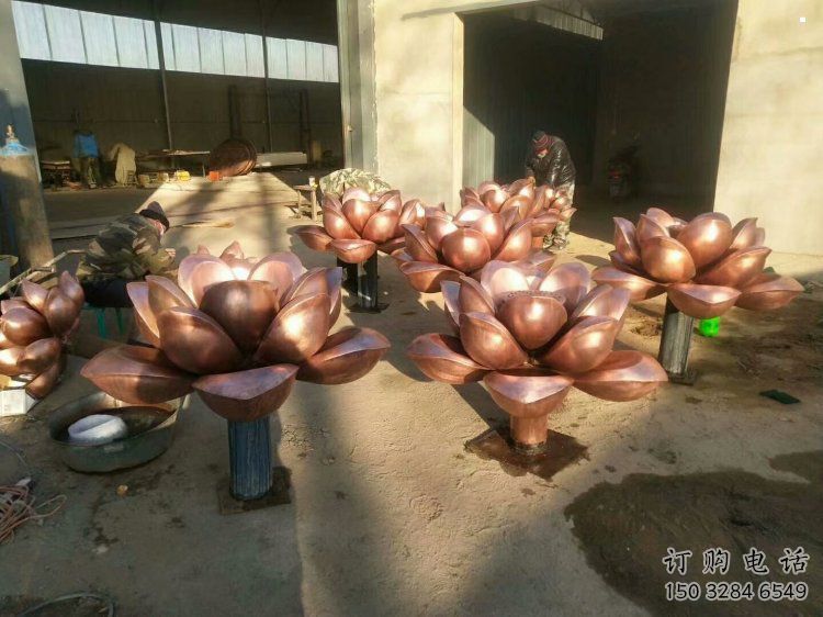 銅水蓮花雕塑鑄造訂做，景觀概念，大型水蓮花銅雕塑