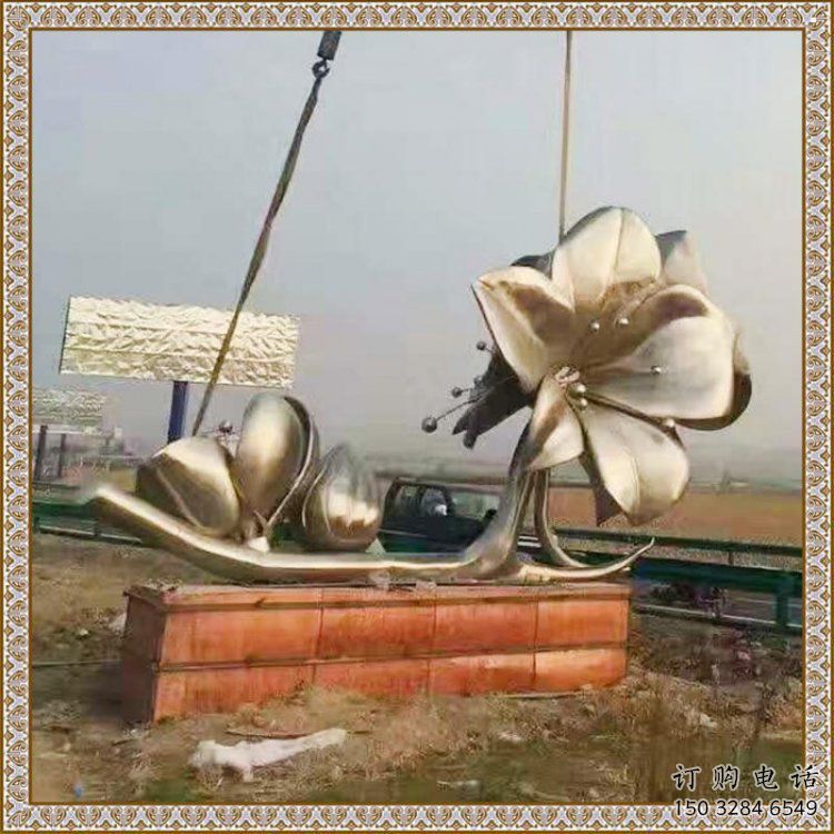 景觀喇叭花雕塑，仿真金屬花朵雕塑，美陳裝飾系列