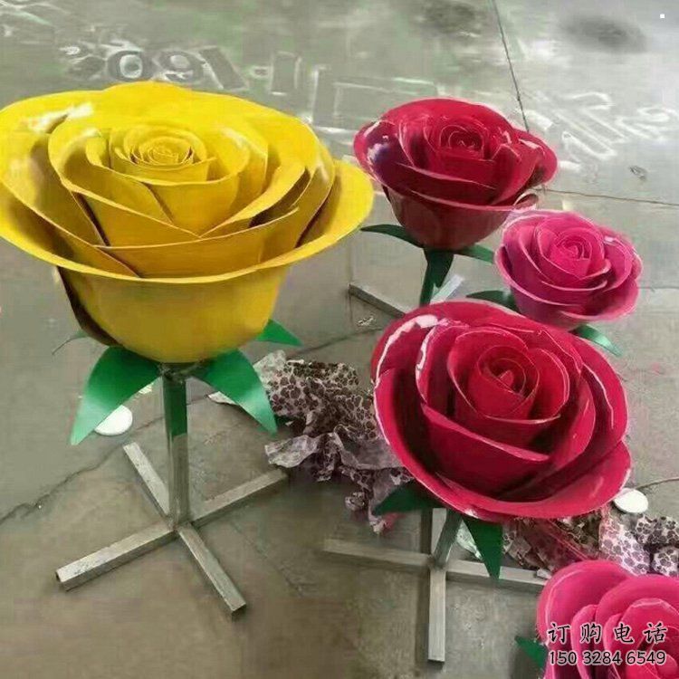 月季雕塑制造，城區小品，烤漆月季花朵雕塑提供