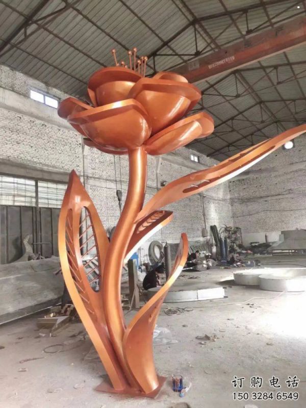 月季花雕塑常用，街道標(biāo)識，廣場不銹鋼月季花雕塑常用