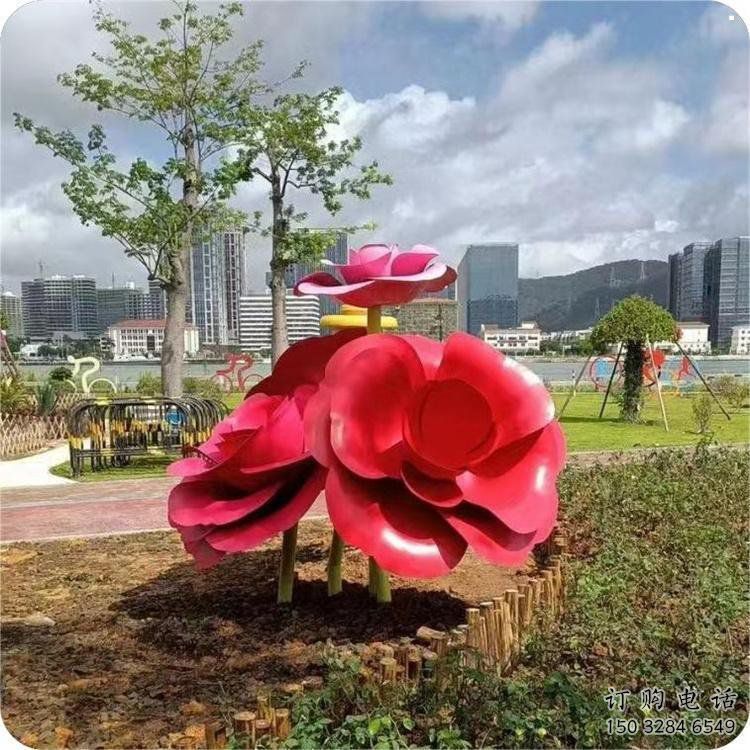 制造牡丹花雕塑廠家，地標擺件，烤漆不銹鋼牡丹花雕塑精選
