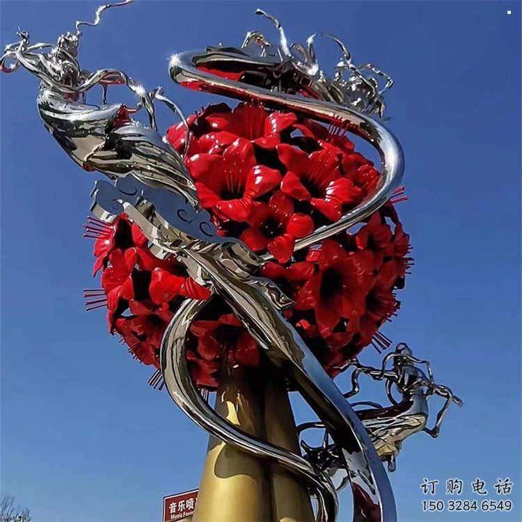 牡丹花雕塑制造，歐式風格，牡丹花花朵雕塑創意廠家