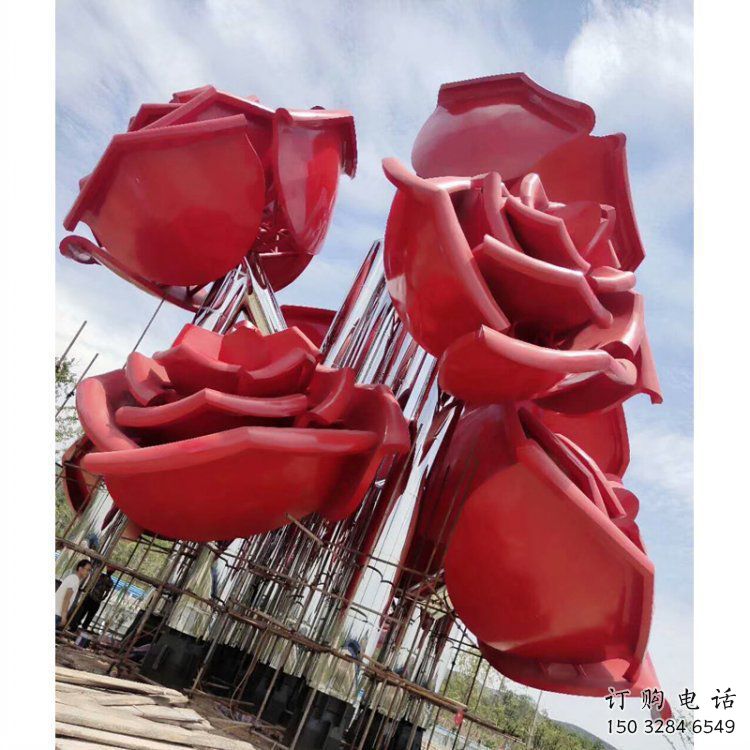 牡丹花雕塑制造，街景小品，花朵牡丹花雕塑廠家