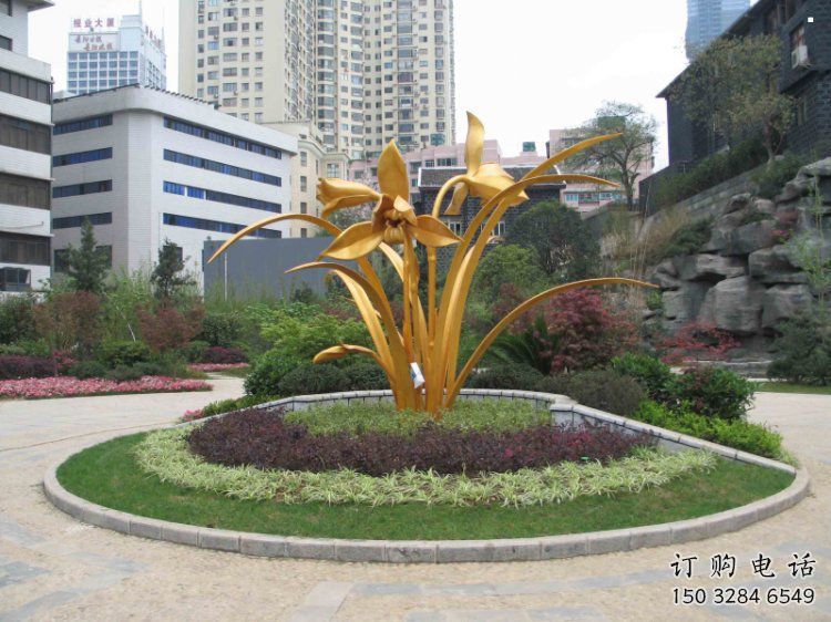 蘭花雕塑精選，露天雕塑，不銹鋼蘭花雕塑制作廠家