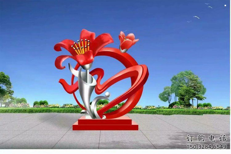 石榴花雕塑定價，景觀概念，不銹鋼石榴花雕塑預定