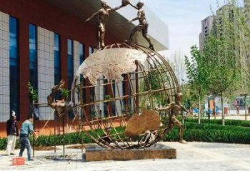 地球儀雕塑訂做，校園雕塑，現代地球儀人物雕塑廠家