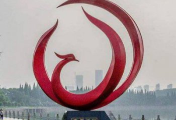 鳳凰雕塑供求，村標概念，不銹鋼圓環鳳凰雕塑制作廠家