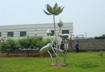 鏡面荷花雕塑，不銹鋼植物雕塑，景觀美陳擺件