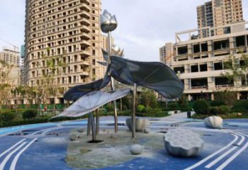 廣場荷葉雕塑優(yōu)價，美陳組合，不銹鋼荷葉雕塑廠家