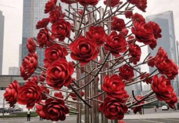 玫瑰花雕塑批發(fā),烤漆工藝,不銹鋼玫瑰花雕塑精選廠家