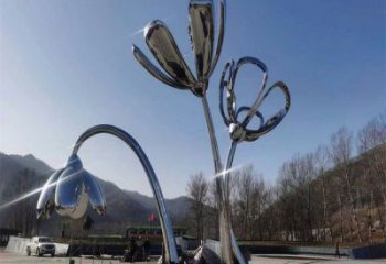 鏡面喇叭花雕塑，廣場(chǎng)花卉雕塑，美陳藝術(shù)建筑系列