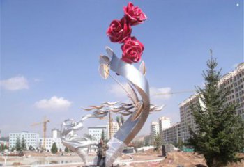 烤漆月季雕塑承接，美陳雕塑，月季花朵雕塑廠家