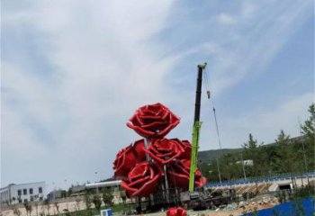 玫瑰花朵雕塑廠家，村標概念，玫瑰花朵雕塑制作觀賞型