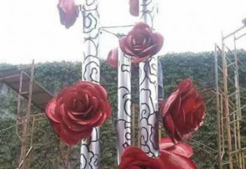 玫瑰花朵雕塑定做，公園小品，烤漆玫瑰花朵雕塑廠(chǎng)家