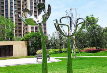 百合花雕塑精選，美陳雕塑，鏡面不銹鋼百合花雕塑通用