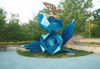 山茶花雕塑定做，小區(qū)擺件，烤漆山茶花雕塑制作