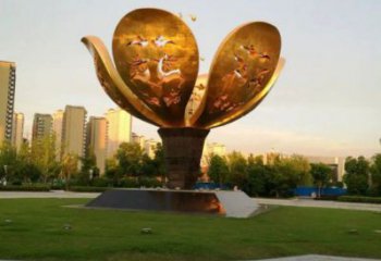 山茶花雕塑優價，村標概念，不銹鋼山茶花雕塑生產