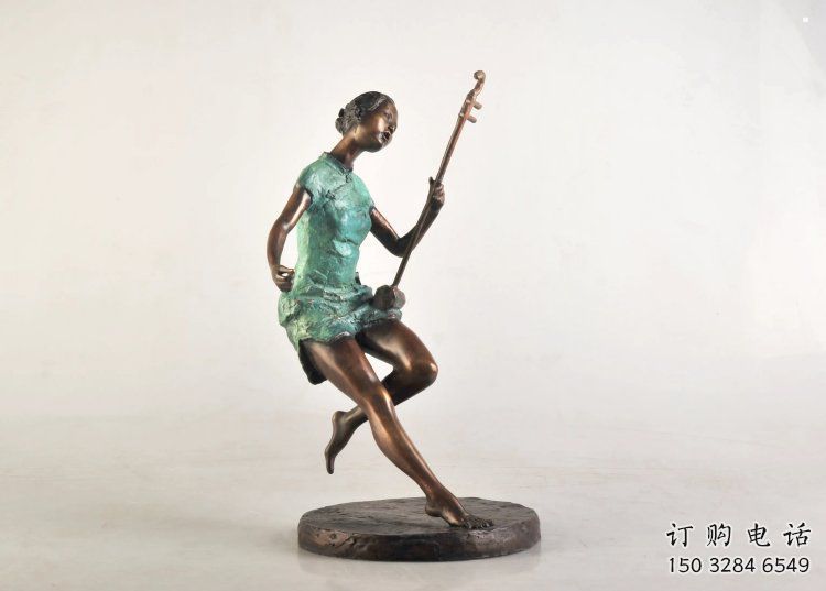 拉二胡雕塑精品，標識雕塑，小區民俗人物雕塑供給