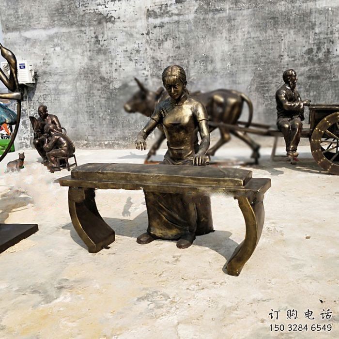 彈古箏雕塑制造商，小區擺件，民俗人物雕塑提供
