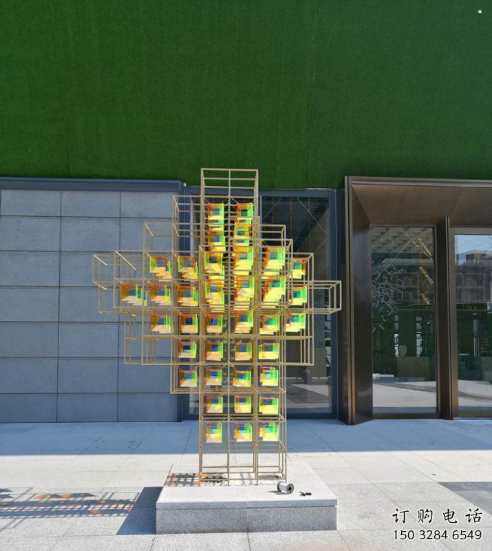 魔方雕塑定制，抽象雕塑，燈光魔方雕塑預定