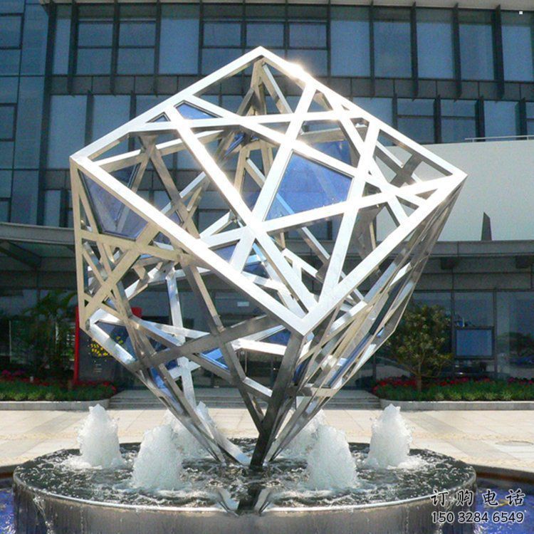 方塊雕塑特供，噴泉雕塑，不銹鋼方塊雕塑優選