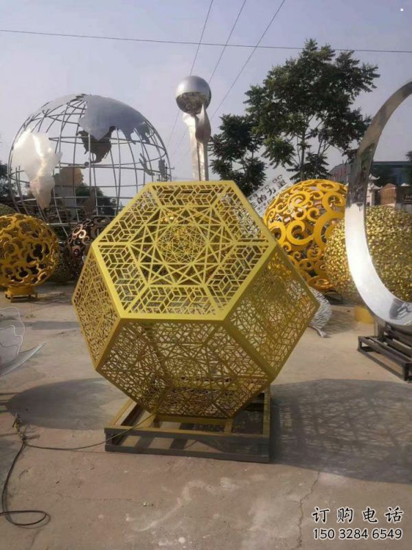 棱面球雕塑指用，中式工藝，公園鏤空棱面球雕塑指用