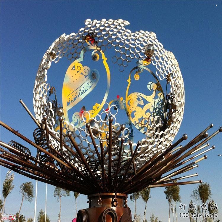 花紋球雕塑訂做，街景小品，不銹鋼花紋球雕塑定制