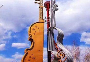 大提琴雕塑制作，村標概念，不銹鋼大提琴雕塑專供