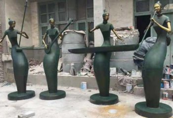 彈古箏雕塑供求，村標概念，民俗人物雕塑制作承接