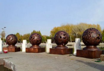 鏤空球雕塑承接，村標概念，地產烤漆鏤空球雕塑廠家