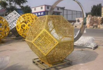 棱面球雕塑訂做，街道標識，金屬鏤空棱面球雕塑定做