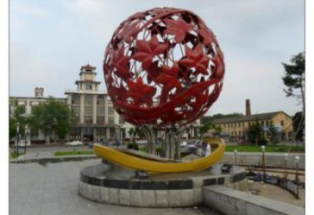 花紋球雕塑承接，街道標識，不銹鋼花紋球雕塑供應