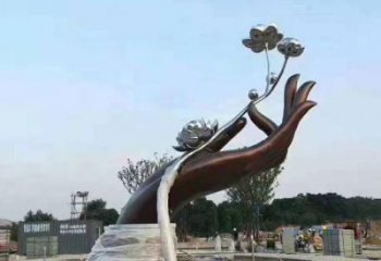 手拈花雕塑制造商，動態雕塑，不銹鋼手拈花雕塑訂做