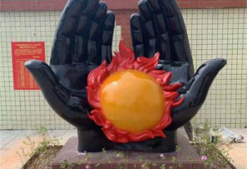 火球雕塑展品，花園小品，玻璃鋼手托火球雕塑優選